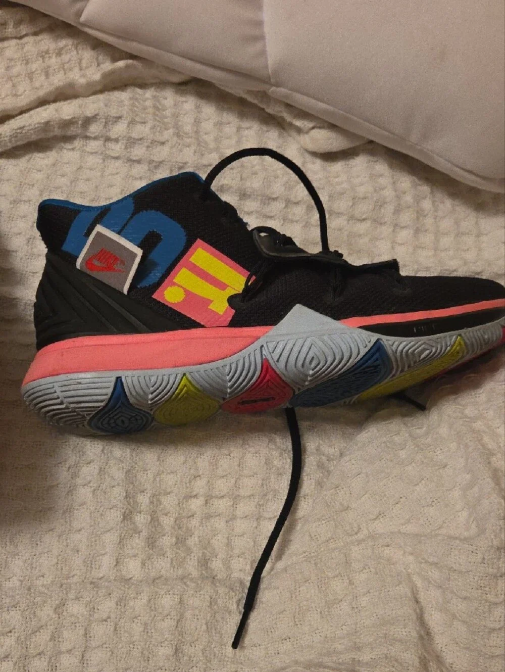 Nike  KYRIE 5 Kids Black Sneakers with Blue Interior and Coral Accents
